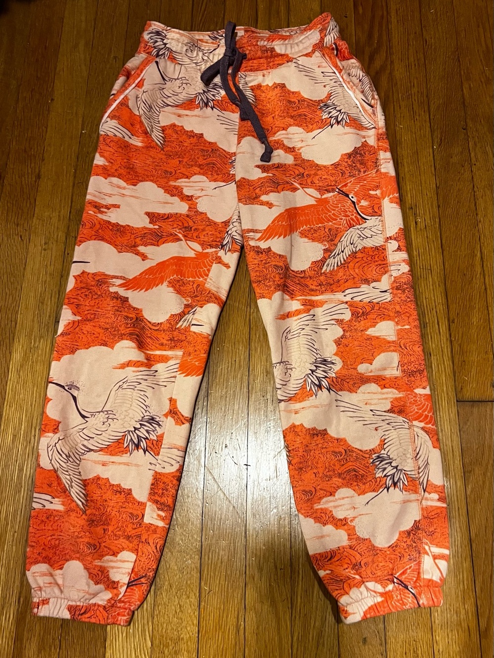 Orange Crane-Print Jogger Pants for Women Anthropologie